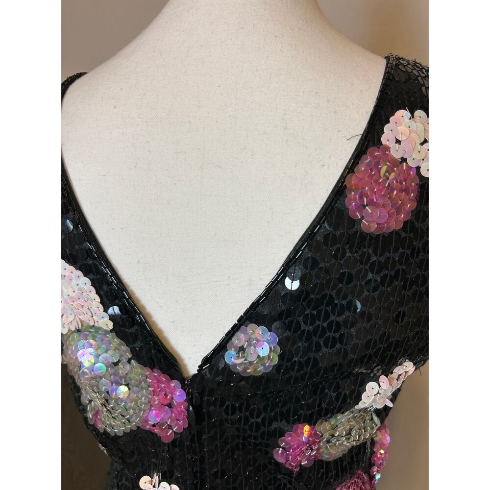 Nadine Boutique | Vintage Black/Pink/Silver Sequins Sheath Dress | Large - Picture 12 of 14